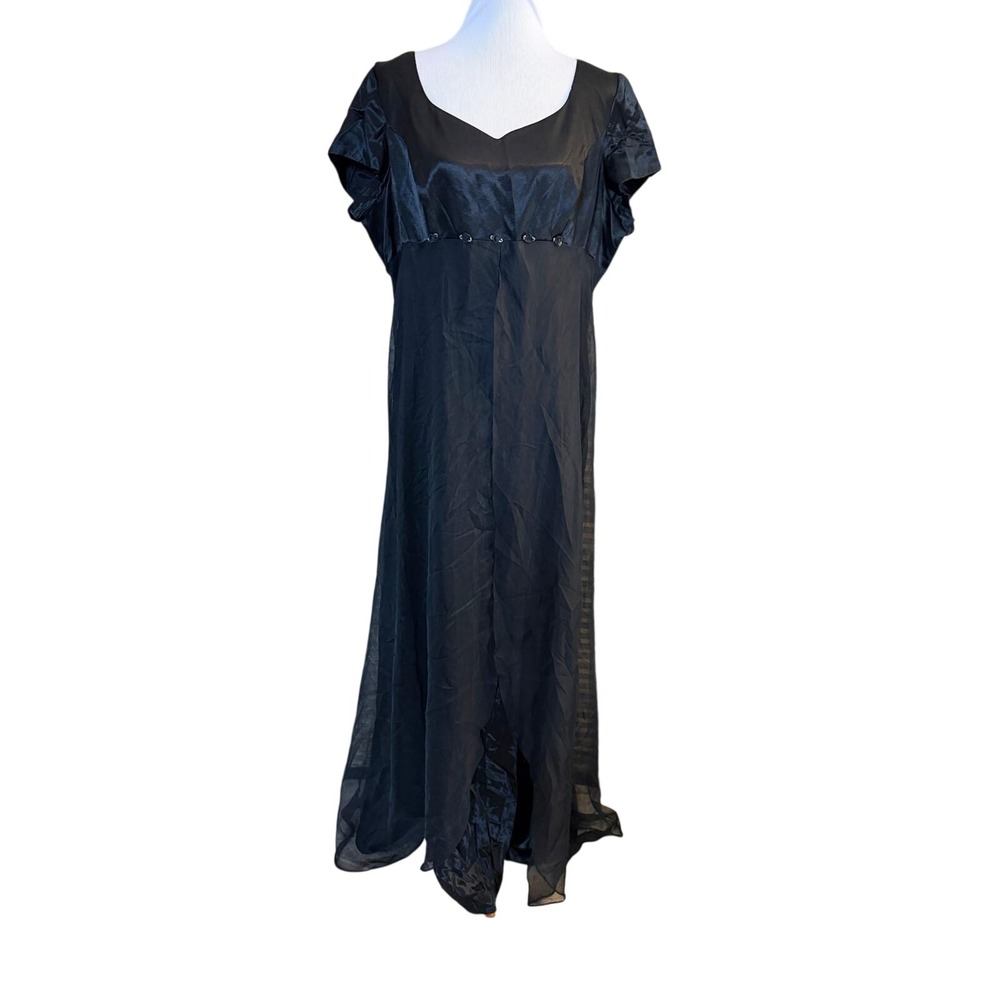Fiesta Maxi Gown Women 3XL Black Satin Chiffon Empire Waist Rosette Formal Dress